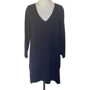 Eileen Fisher V-Neck Silk/Organic Cotton Tunic Sweater Navy M ? 40" Chest